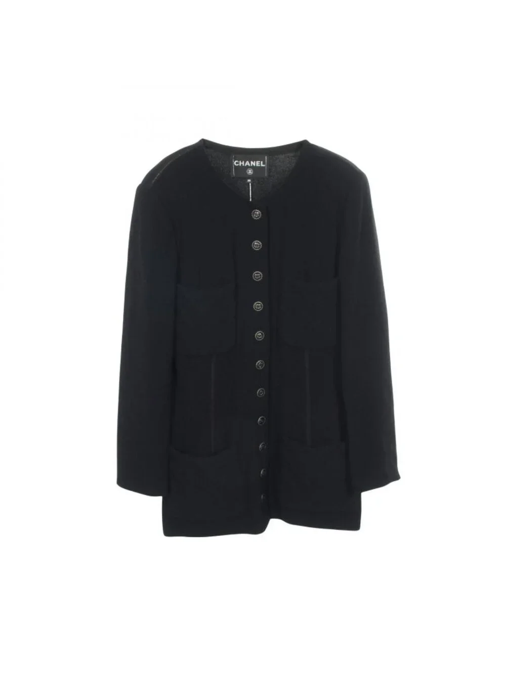 Chanel Collarless Jacket CC Logo Button